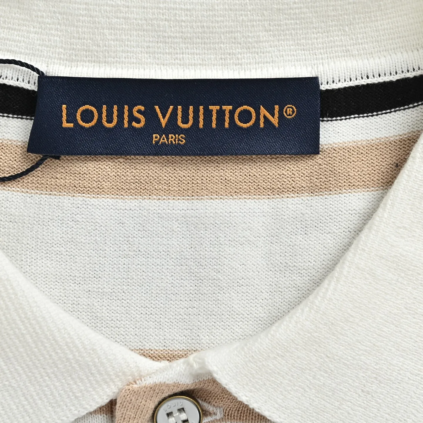 Louis Vuitton/Louis Vuitton leather label striped Polo short sleeves